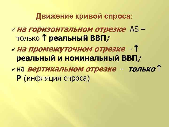 Движение кривой спроса: ü на горизонтальном отрезке AS – только реальный ВВП; ü на