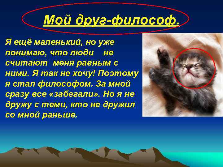 Мой друг-философ. Я ещё маленький, но уже понимаю, что люди не считают меня равным