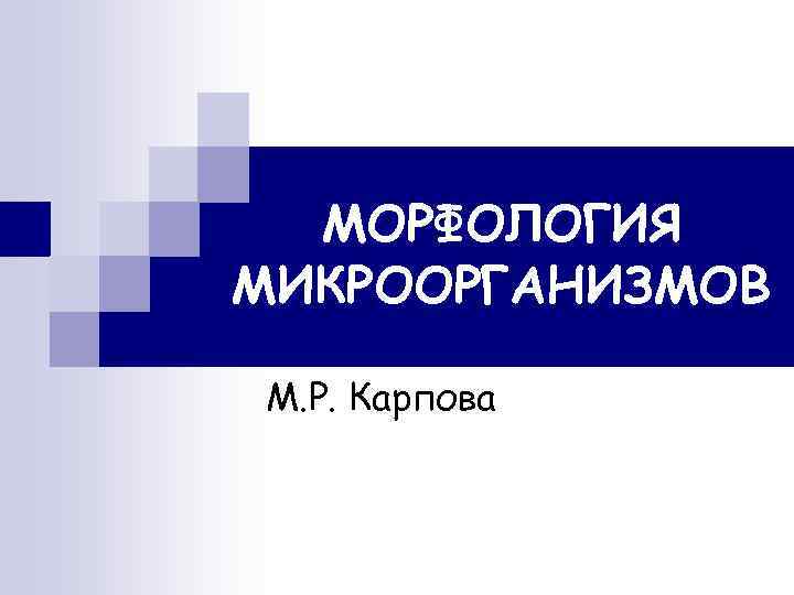 МОРФОЛОГИЯ МИКРООРГАНИЗМОВ М. Р. Карпова 