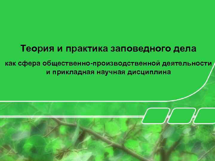 Теория и практика заповедного дела как сфера общественно-производственной деятельности и прикладная научная дисциплина 