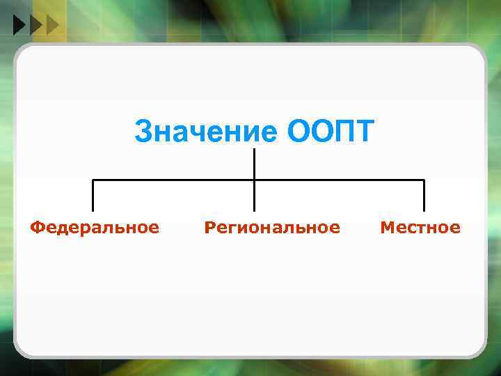 Значение ООПТ Федеральное Региональное Местное 