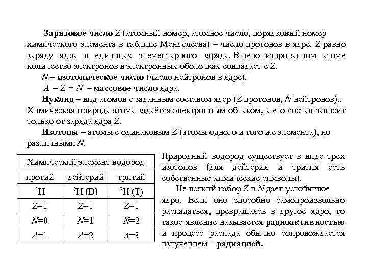 Зарядовое число Z (атомный номер, атомное число, порядковый номер химического элемента в таблице Менделеева)