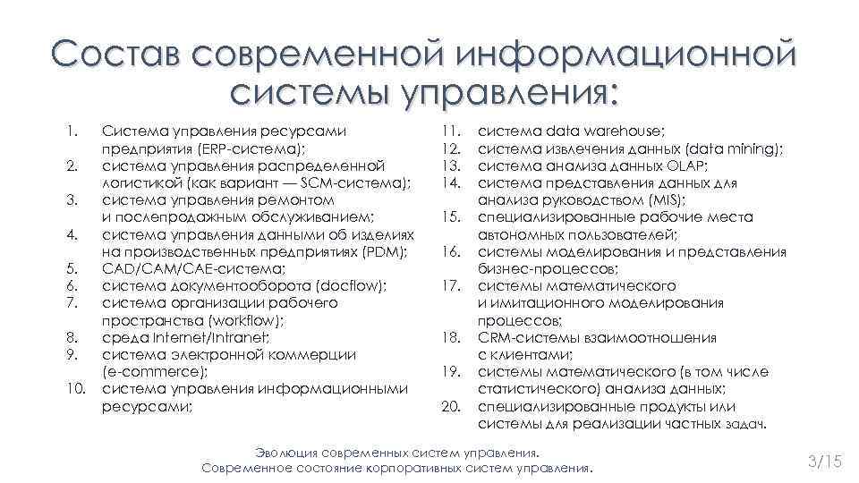 Состав современной информационной системы управления: 1. 2. 3. 4. 5. 6. 7. 8. 9.