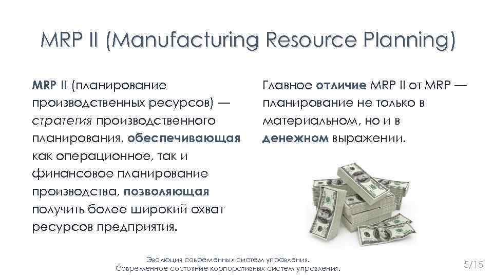 MRP II (Manufacturing Resource Planning) MRP II (планирование производственных ресурсов) — стратегия производственного планирования,