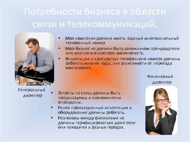 Потребности бизнеса в области связи и телекоммуникаций. • • • Моя компания должна иметь