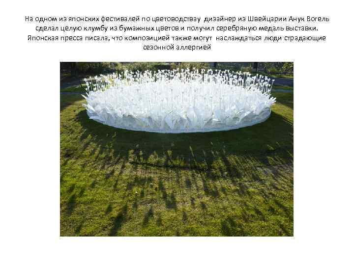 На одном из японских фестивалей по цветоводствау дизайнер из Швейцарии Анук Вогель сделал целую