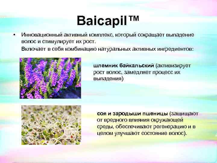 Baicapil™ • Инновационный активный комплекс, который сокращает выпадение волос и стимулирует их рост. Включает