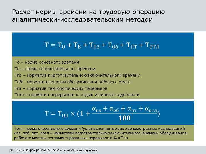 Расчет нормы времени на трудовую операцию аналитически-исследовательским методом То – норма основного времени Тв