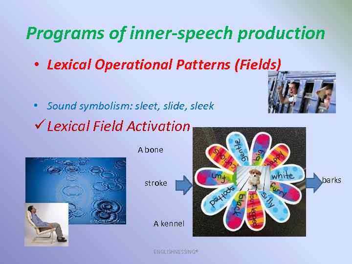 Programs of inner-speech production • Lexical Operational Patterns (Fields) • Sound symbolism: sleet, slide,