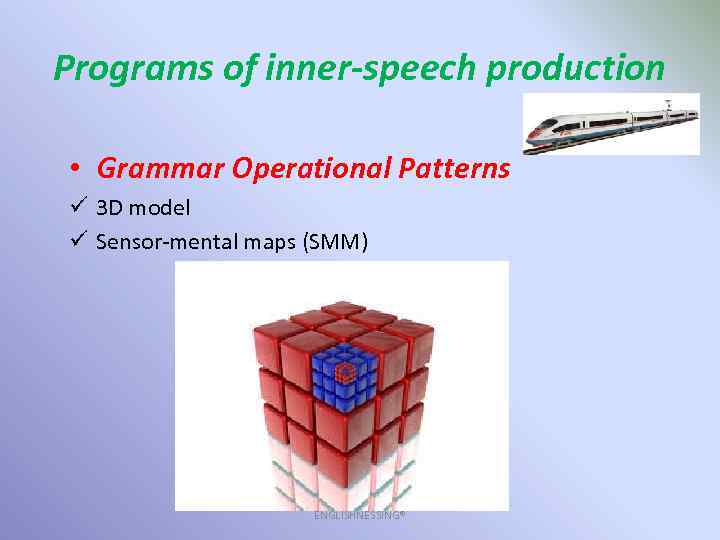 Programs of inner-speech production • Grammar Operational Patterns ü 3 D model ü Sensor-mental