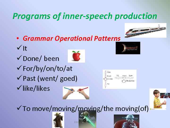 Programs of inner-speech production • Grammar Operational Patterns ü It ü Done/ been ü