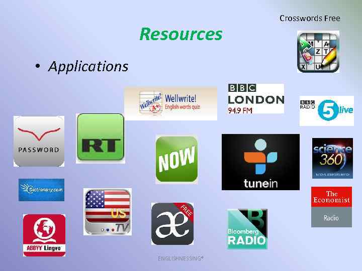 Resources • Applications ENGLISHNESSING® Crosswords Free 
