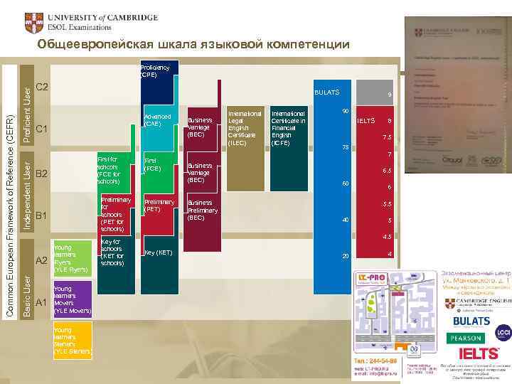 Общеевропейская шкала языковой компетенции Proficient User Independent User C 2 BULATS Advanced (CAE) C