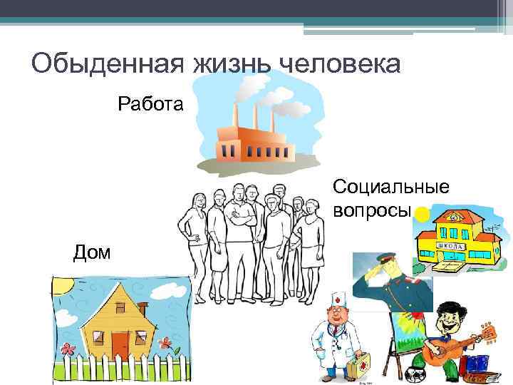 Обыденная жизнь человека Работа Социальные вопросы Дом 