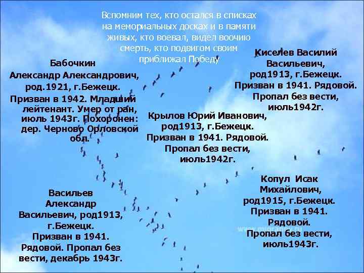 Вспомним тех, кто остался в списках на мемориальных досках и в памяти живых, кто