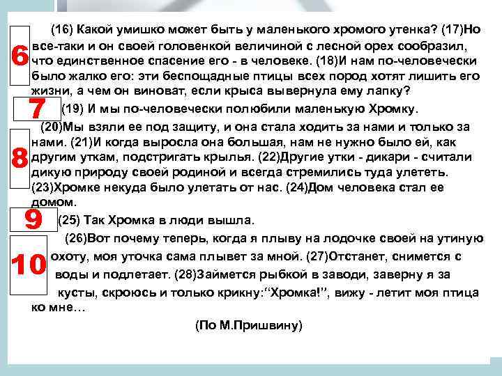 6 (16) Какой умишко может быть у маленького хромого утенка? (17)Но все-таки и он