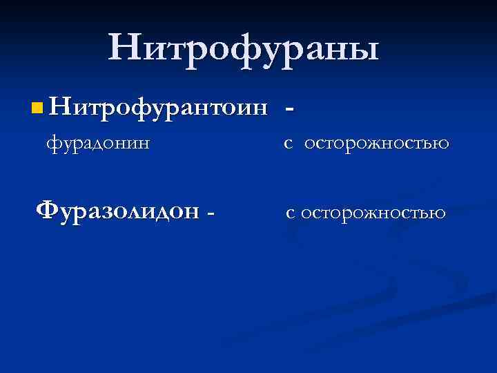 Нитрофураны n Нитрофурантоин фурадонин Фуразолидон - с осторожностью 