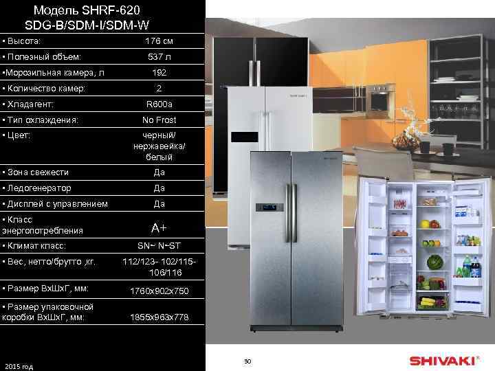 Модель SHRF-620 SDG-B/SDM-I/SDM-W • Высота: 176 см • Полезный объем: 537 л • Морозильная