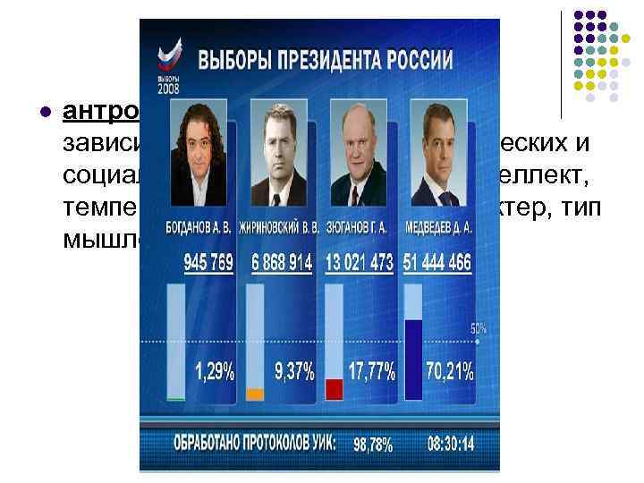 l антропологический – выявление зависимости политики от биологических и социальных качеств человека (интеллект, темперамент,