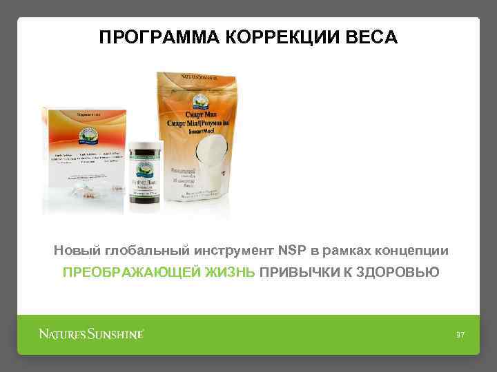ПРОГРАММА КОРРЕКЦИИ ВЕСА Новый глобальный инструмент NSP в рамках концепции ПРЕОБРАЖАЮЩЕЙ ЖИЗНЬ ПРИВЫЧКИ К