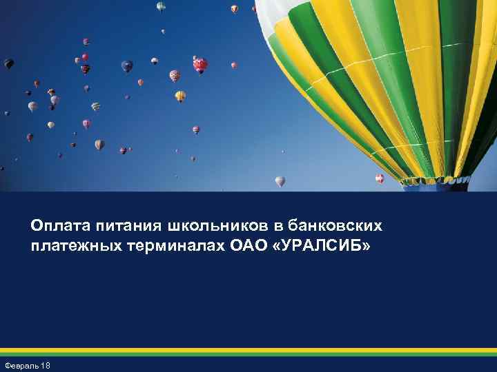 Оплата питания школьников в банковских платежных терминалах ОАО «УРАЛСИБ» Февраль 18 