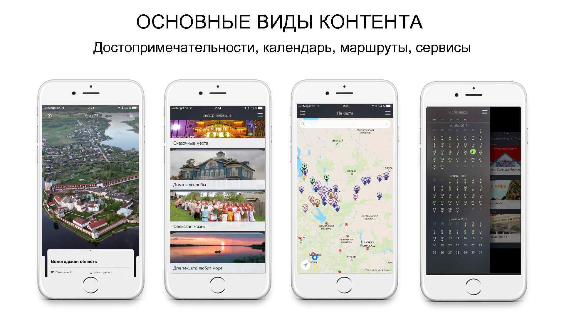 ОСНОВНЫЕ ВИДЫ КОНТЕНТА Достопримечательности, календарь, маршруты, сервисы Изменить + Мой маршрут Планировщик Создать новый