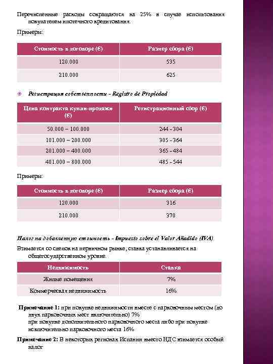 Перечисленные расходы сокращаются на 25% в случае использования покупателем ипотечного кредитования. Примеры: Стоимость в