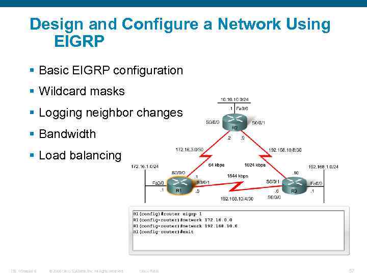 Design and Configure a Network Using EIGRP § Basic EIGRP configuration § Wildcard masks