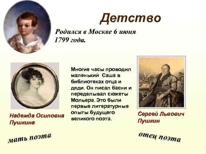 Детство Надежда Осиповна Пушкина ь поэта мат Многие часы проводил маленький Саша в библиотеках