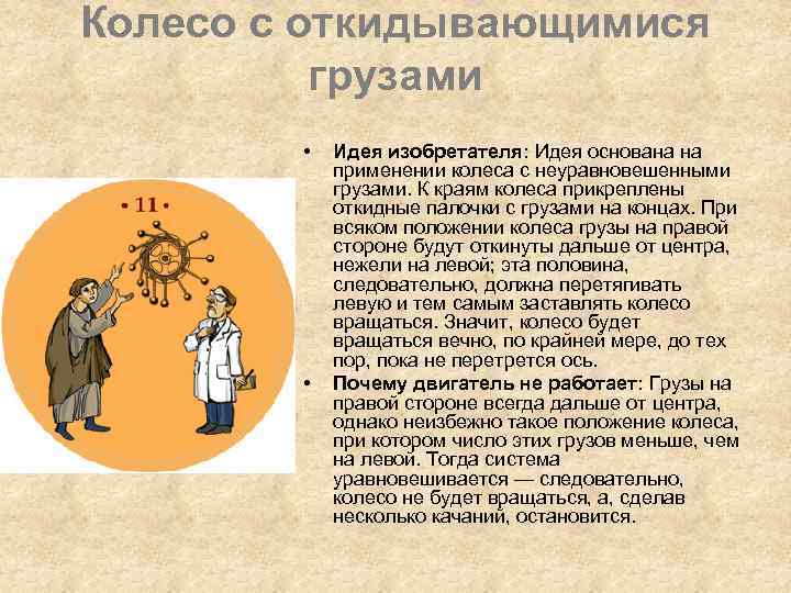 Колесо с откидывающимися грузами • • Идея изобретателя: Идея основана на применении колеса с