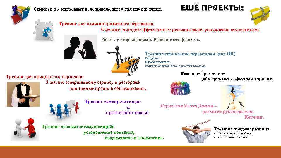 Семинар по кадровому делопроизводству для начинающих. ЕЩЁ ПРОЕКТЫ: Тренинг для административного персонала: Освоение методов