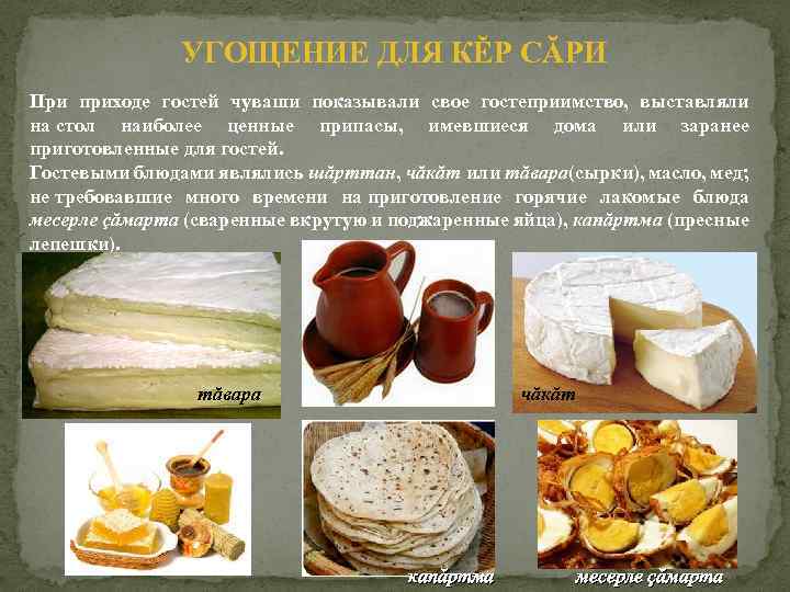 УГОЩЕНИЕ ДЛЯ КĔР СĂРИ При приходе гостей чуваши показывали свое гостеприимство, выставляли на стол