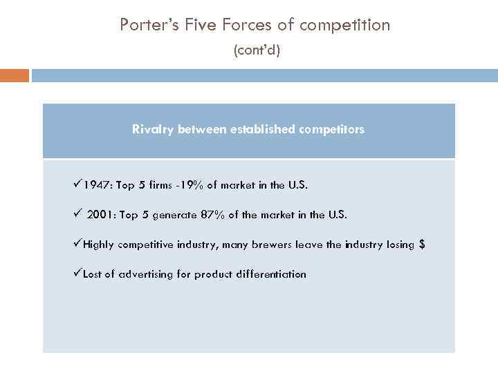 Porter’s Five Forces of competition (cont’d) Rivalry between established competitors ü 1947: Top 5