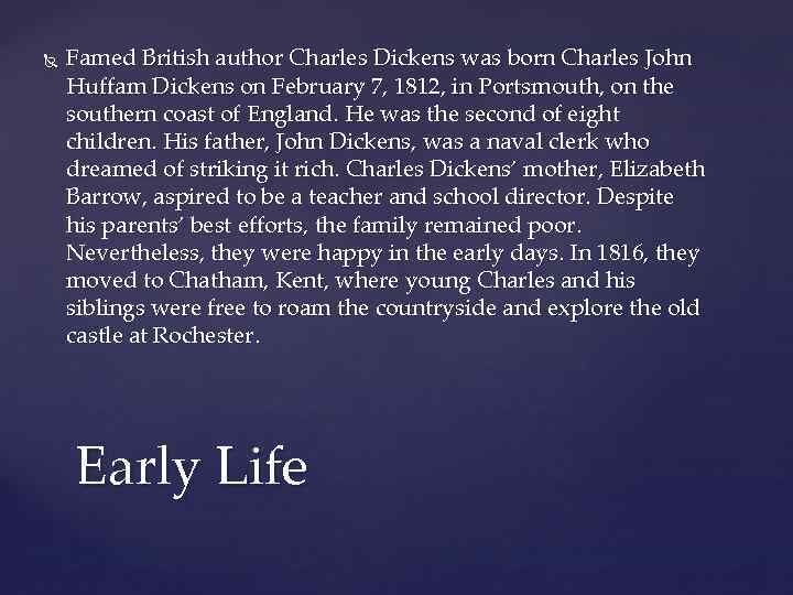  Famed British author Charles Dickens was born Charles John Huffam Dickens on February