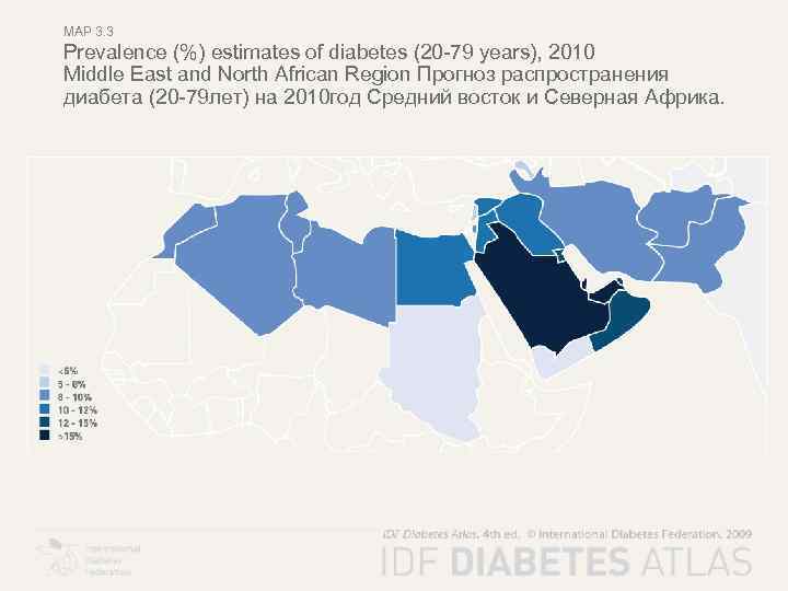 MAP 3. 3 Prevalence (%) estimates of diabetes (20 -79 years), 2010 Middle East