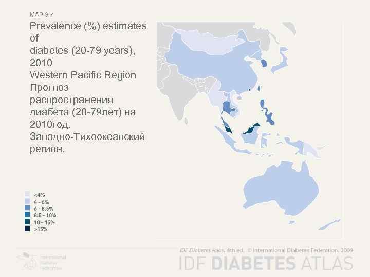 MAP 3. 7 Prevalence (%) estimates of diabetes (20 -79 years), 2010 Western Pacific