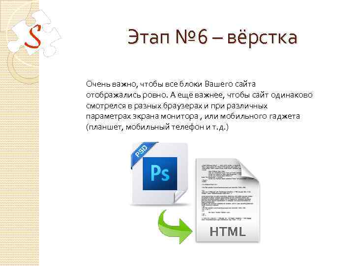 Этап № 6 – вёрстка Очень важно, чтобы все блоки Вашего сайта отображались ровно.