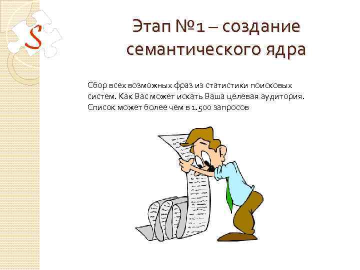 Этап № 1 – создание семантического ядра Сбор всех возможных фраз из статистики поисковых