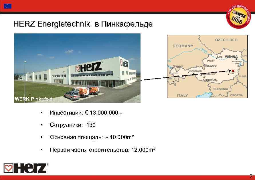 HERZ Energietechnik в Пинкафельде WERK Pinkafeld • Инвестиции: € 13. 000, - • Сотрудники: