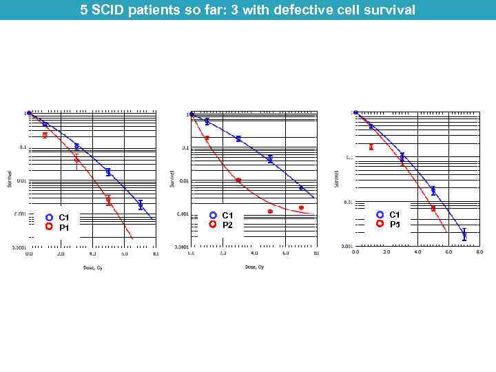 5 SCID patients so far: 3 with defective cell survival C 1 P 1