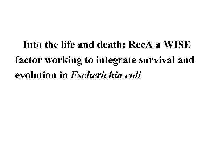  Into the life and death: Rec. A a WISE factor working to integrate