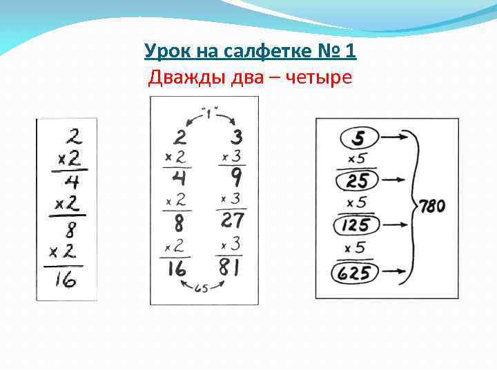 Урок на салфетке № 1 Дважды два – четыре 