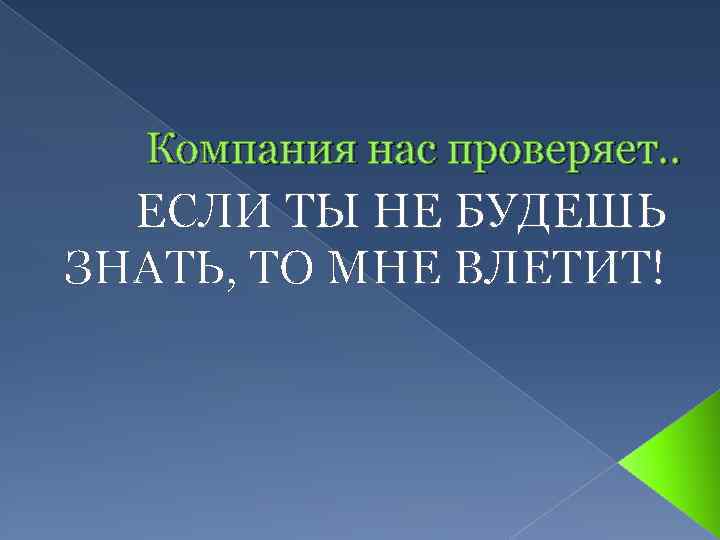 Компания нас проверяет. . ЕСЛИ ТЫ НЕ БУДЕШЬ ЗНАТЬ, ТО МНЕ ВЛЕТИТ! 