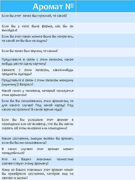 Аромат № Если бы этот запах был краской, то какой? Если бы у него