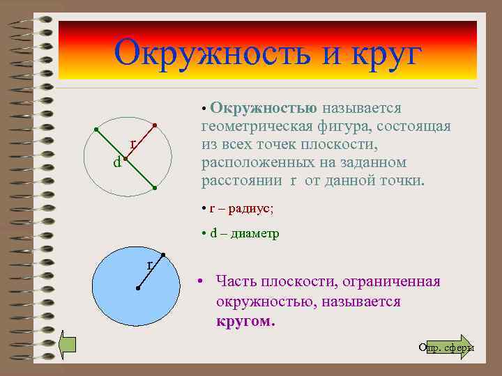 Окружность и круг • Окружностью называется геометрическая фигура, состоящая из всех точек плоскости, расположенных