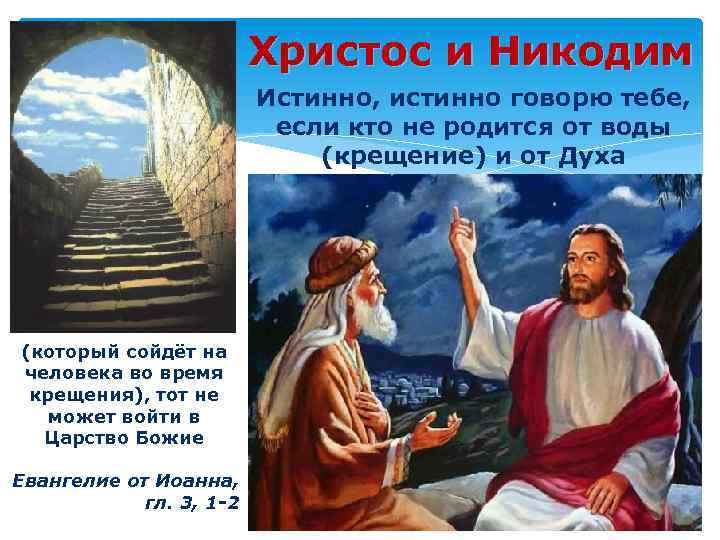 Христос и Никодим Истинно, истинно говорю тебе, если кто не родится от воды (крещение)