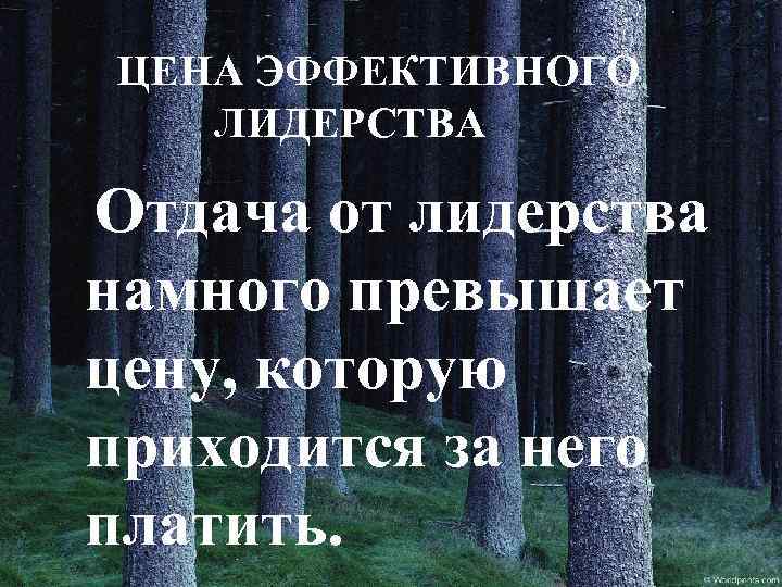 ЦЕНА ЭФФЕКТИВНОГО ЛИДЕРСТВА Отдача от лидерства намного превышает цену, которую приходится за него платить.