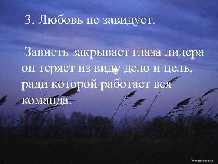 3. Любовь не завидует. Зависть закрывает глаза лидера он теряет из виду дело и