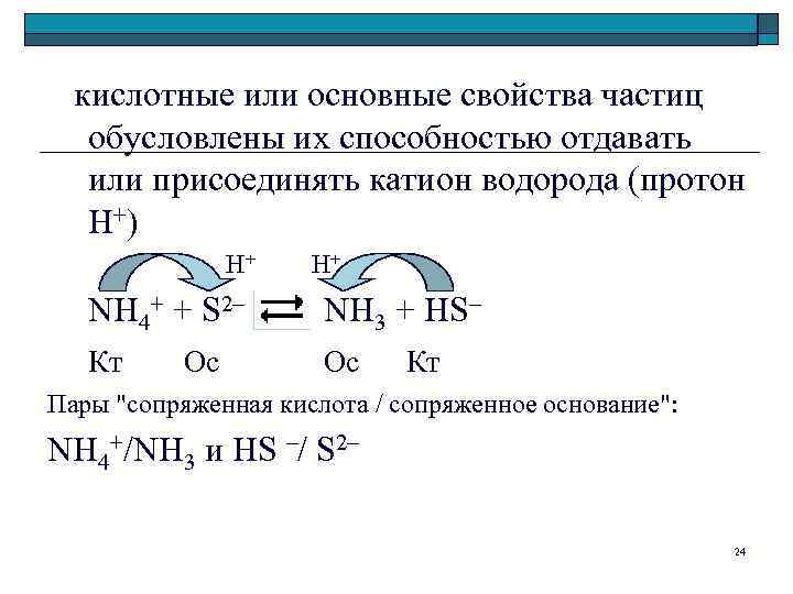  кислотные или основные свойства частиц обусловлены их способностью отдавать или присоединять катион водорода