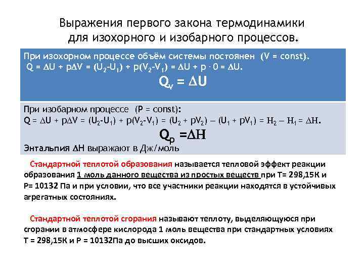 Выражение первого закона термодинамики